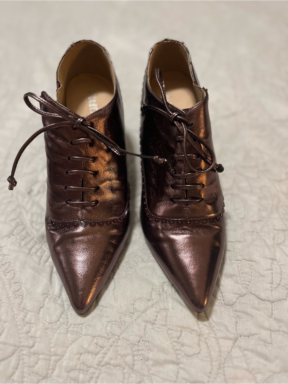 Metallic Bronze Pointed Lace-Up Women's Shoes